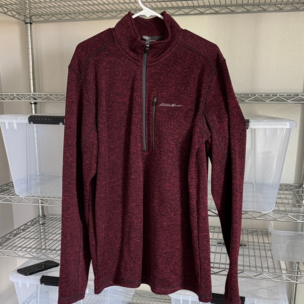 Eddie Bauer Men's Burgundy Zip-Up Sweater